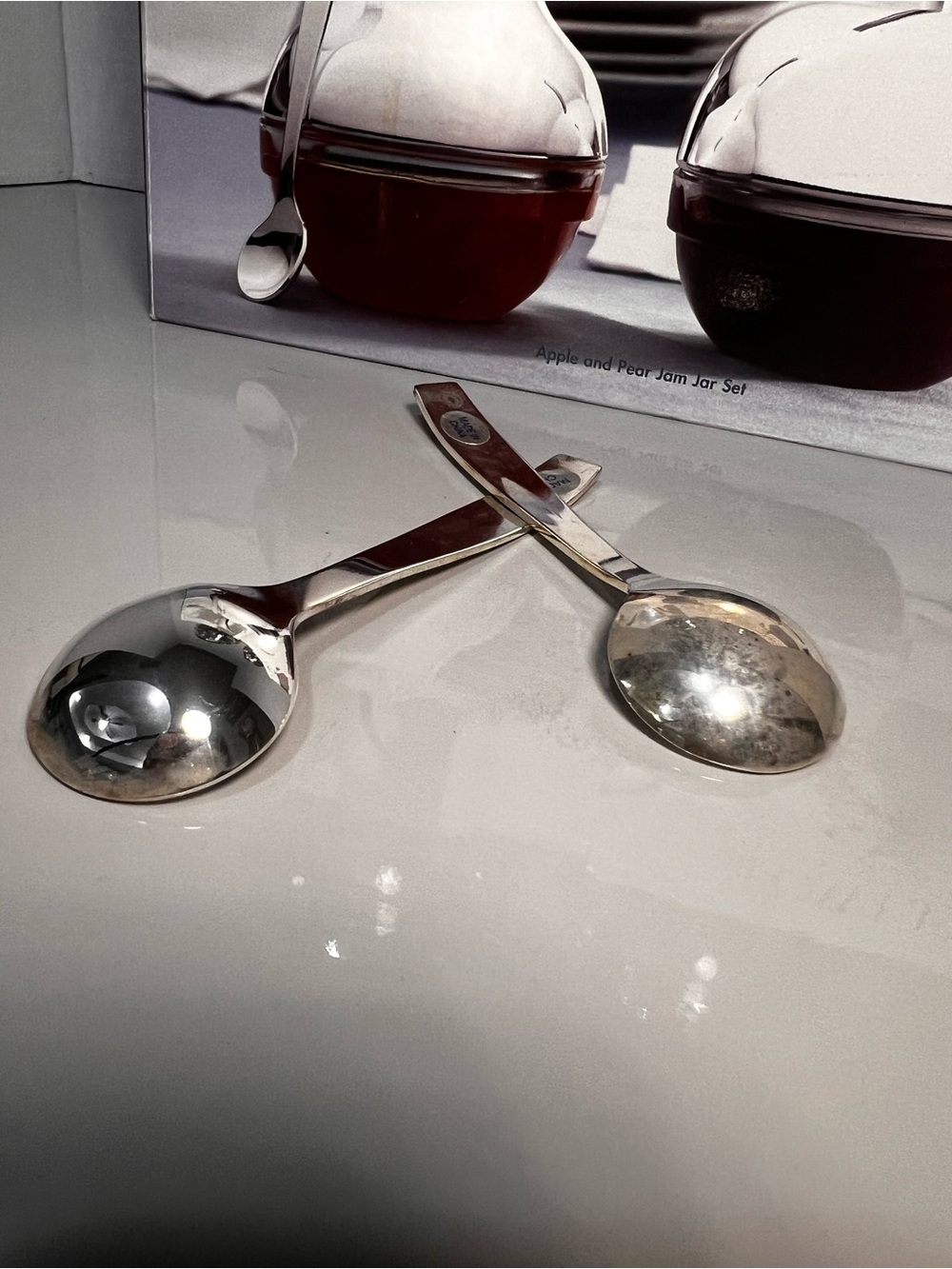 Towle Silverplate Apple & Pear Jam Jar Set - Silver & Clear - Picture 5 of 13